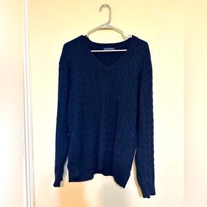 Brandy Melville Cable knit oversized navy blue knit sweater v-neck